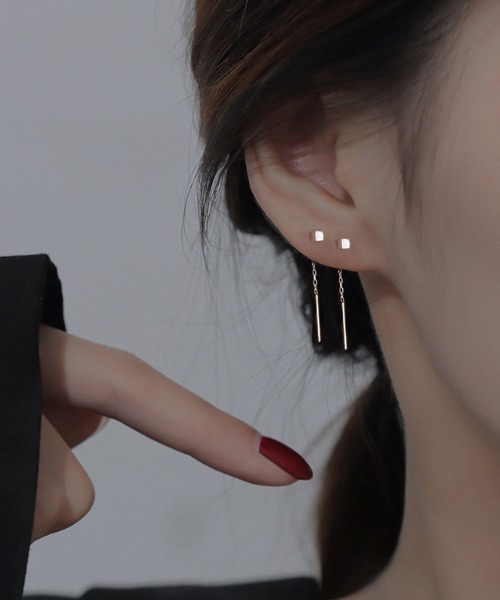 jentlouis 両耳ピアス 両耳セット】揺れる ジュエル リングピアス フープピアス セグメント