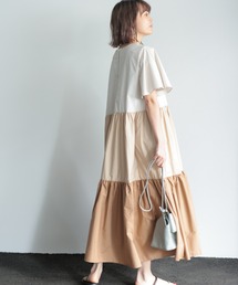 HERENCIA | グラデーション配色 スクエアネック ティアードワンピース(ワンピース)