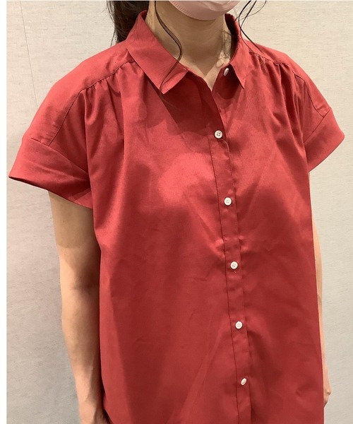 TOKYO SHIRTS（トウキョウシャツ）の「フレンチスリーブ ギャザーブラウス（シャツ/ブラウス・レディース・インディゴブルー/ダークオレンジ・M/L/LL）」の12枚目の写真