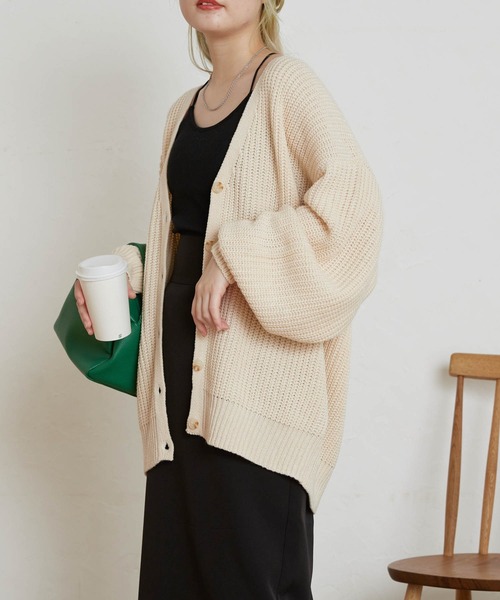 WEGO（ウィゴー）の「WEGO/ボリュームスリーブカラーカーディガン（カーディガン/ボレロ・レディース・ブラック/ベージュ/オフホワイト/サックスブルー/オレンジ/グリーン・FREE）」の2枚目の写真