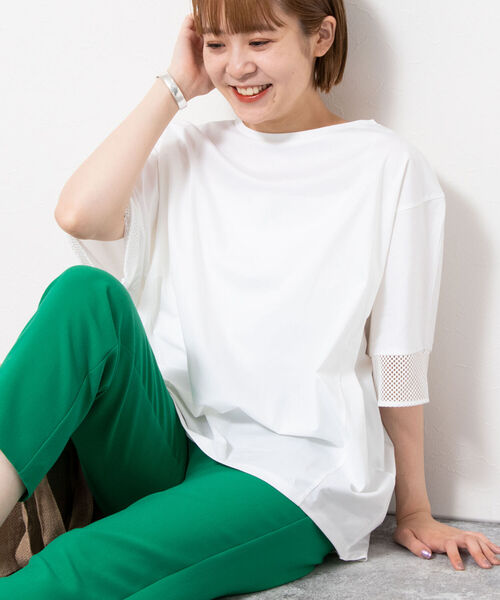 NOLLEY’S(ノーリーズ)の「トリコット×レース・ボリュームプルオーバーカットソー(Tシャツ/カットソー・レディース・ホワイト/ダークネイビー/ネイビー・FREE)」の2枚目の写真