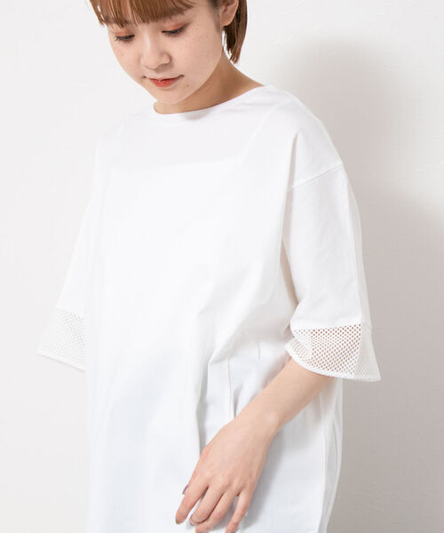 NOLLEY’S(ノーリーズ)の「トリコット×レース・ボリュームプルオーバーカットソー(Tシャツ/カットソー・レディース・ホワイト/ダークネイビー/ネイビー・FREE)」の4枚目の写真