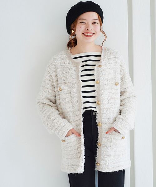 le.coeur blanc（ルクールブラン）の「ミックスヤーンツイードニットジャケット（その他アウター・レディース・ベージュ/ネイビー・38）」の3枚目の写真