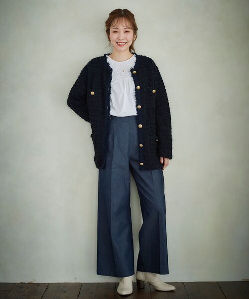 le.coeur blanc（ルクールブラン）の「ミックスヤーンツイードニットジャケット（その他アウター・レディース・ベージュ/ネイビー・38）」の4枚目の写真