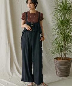 CLANEクラネ　LOOSE SALOPETTE PANTS　サロペット　黒　Ｍ セール】LOOSE SALOPETTE PANTS（サロペット/オーバーオール