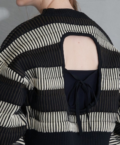 Solace（ソレイス）の「マルチボーダーバックオープンニット（ニット/セーター・レディース・オレンジ/ベージュ/ブルー・FREE）」の8枚目の写真