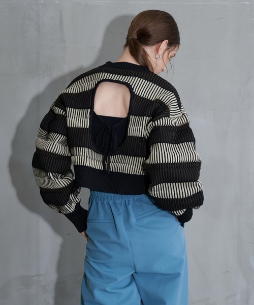 Solace（ソレイス）の「マルチボーダーバックオープンニット（ニット/セーター・レディース・オレンジ/ベージュ/ブルー・FREE）」の9枚目の写真