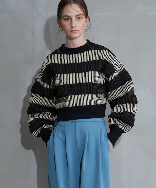 Solace（ソレイス）の「マルチボーダーバックオープンニット（ニット/セーター・レディース・オレンジ/ベージュ/ブルー・FREE）」の6枚目の写真