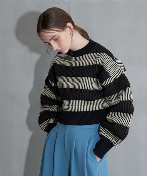 Solace（ソレイス）の「マルチボーダーバックオープンニット（ニット/セーター・レディース・オレンジ/ベージュ/ブルー・FREE）」の7枚目の写真