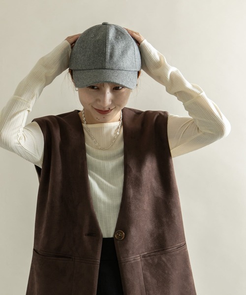 SMELLY(スメリー)の「メルトンキャップ(キャップ・レディース・グレー/キャメル・-)」の5枚目の写真