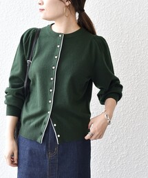 *〈手洗い可能〉パールモチーフボタンパイピングカーディガン◆