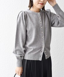 *〈手洗い可能〉パールモチーフボタンパイピングカーディガン◆