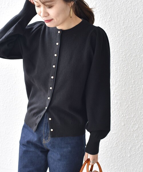 セール】*〈手洗い可能〉パールモチーフボタンパイピングカーディガン