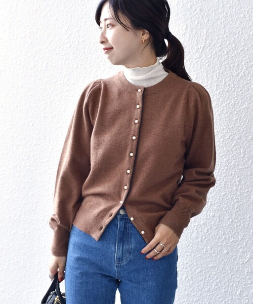 セール】*〈手洗い可能〉パールモチーフボタンパイピングカーディガン