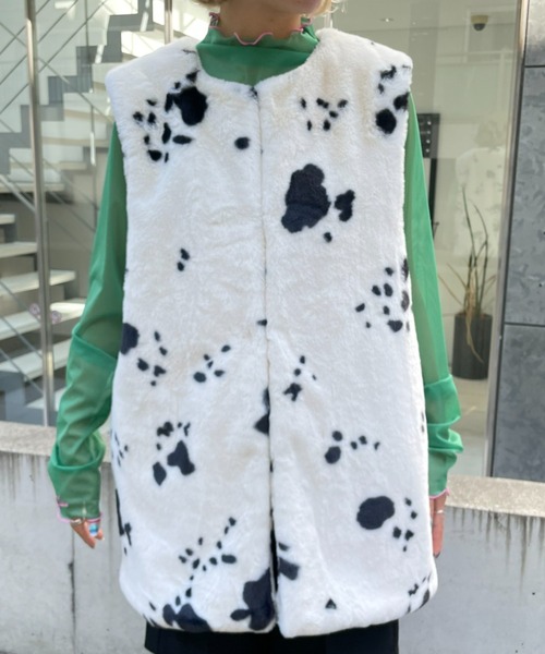 HELLO.SANFRANCISCO（ハローサンフランシスコ）の「【HELLO.SANFRANCISCO/ハローサンフランシスコ】ダルメシアンファーベスト（ベスト・レディース・オフホワイト・FREE）」の4枚目の写真