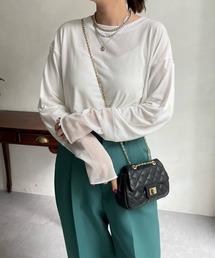 DouDou | 袖シアー切替ロンTEE(Tシャツ/カットソー)