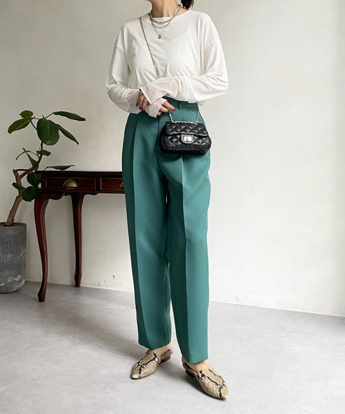 DouDou(ドゥドゥ)の「袖シアー切替ロンTEE(Tシャツ/カットソー・レディース・オフホワイト/ライトグレー/チャコールグレー/ブラック・FREE)」の5枚目の写真