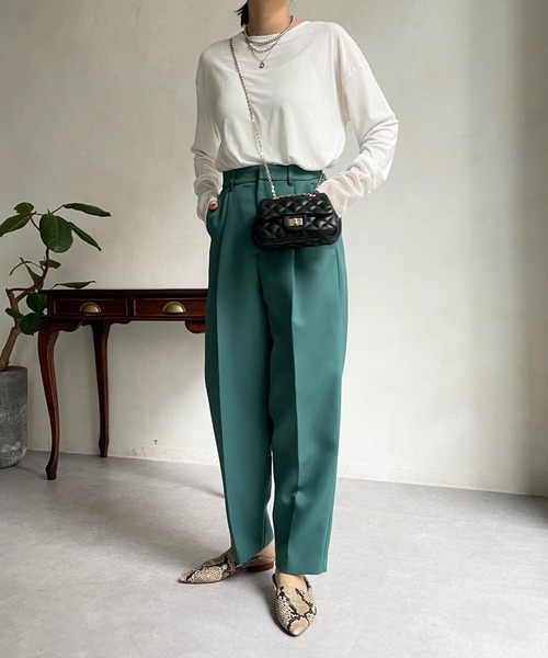 DouDou(ドゥドゥ)の「袖シアー切替ロンTEE(Tシャツ/カットソー・レディース・オフホワイト/ライトグレー/チャコールグレー/ブラック・FREE)」の7枚目の写真