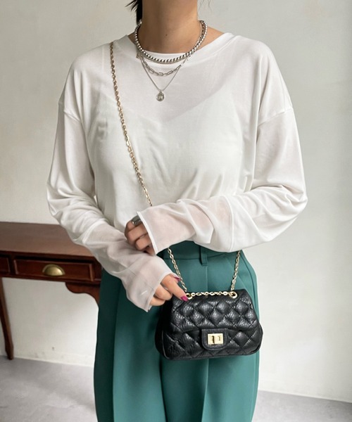 DouDou(ドゥドゥ)の「袖シアー切替ロンTEE(Tシャツ/カットソー・レディース・オフホワイト/ライトグレー/チャコールグレー/ブラック・FREE)」の11枚目の写真