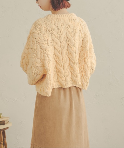 Ambre Neige（アンブルネージュ）の「クロップドケーブルニット／【WEB/EC限定商品】（ニット/セーター・レディース・ダークブラウン/ライトベージュ/モカ/アイボリー・FREE）」の6枚目の写真