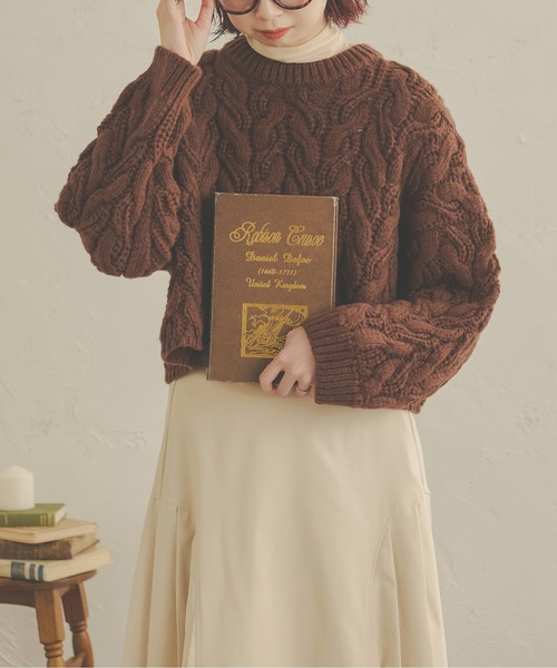 Ambre Neige（アンブルネージュ）の「クロップドケーブルニット／【WEB/EC限定商品】（ニット/セーター・レディース・ダークブラウン/ライトベージュ/モカ/アイボリー・FREE）」の8枚目の写真
