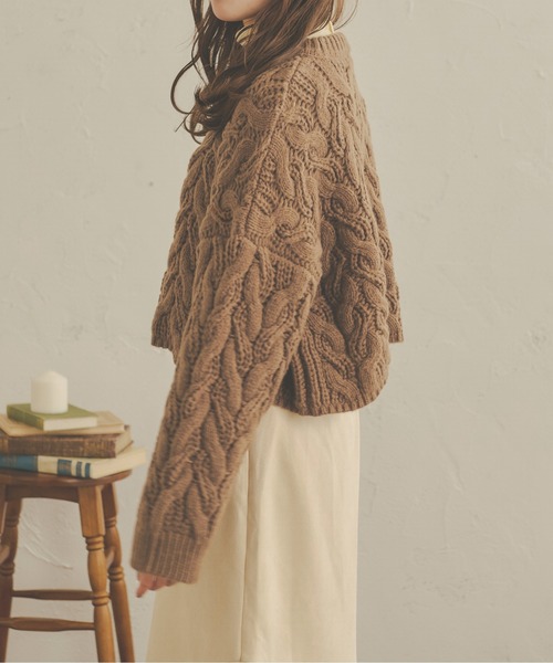 Ambre Neige（アンブルネージュ）の「クロップドケーブルニット／【WEB/EC限定商品】（ニット/セーター・レディース・ダークブラウン/ライトベージュ/モカ/アイボリー・FREE）」の12枚目の写真