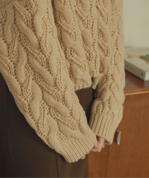 Ambre Neige（アンブルネージュ）の「クロップドケーブルニット／【WEB/EC限定商品】（ニット/セーター・レディース・ダークブラウン/ライトベージュ/モカ/アイボリー・FREE）」の17枚目の写真