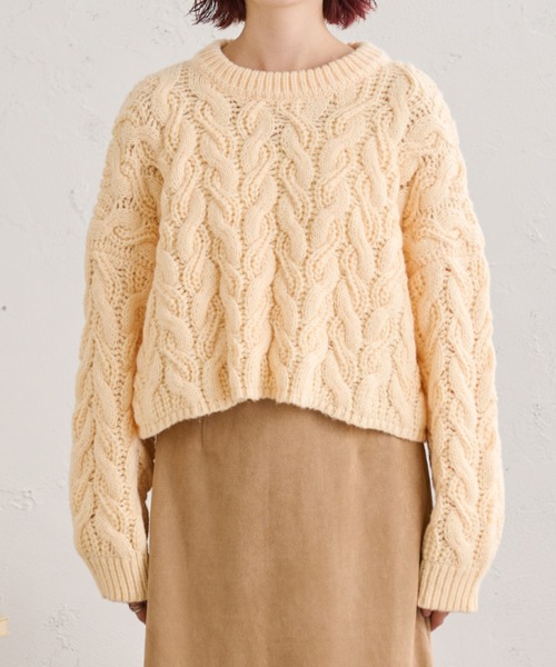 Ambre Neige（アンブルネージュ）の「クロップドケーブルニット／【WEB/EC限定商品】（ニット/セーター・レディース・ダークブラウン/ライトベージュ/モカ/アイボリー・FREE）」の22枚目の写真