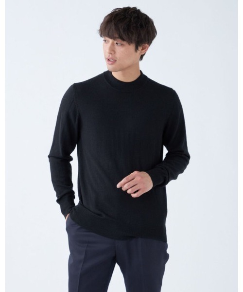 SUIT SELECT（スーツセレクト）の「【ニットアンサンブル】キャッシュウール　モックネック（ニット/セーター・メンズ・ダークグリーン/ダークパープル/チャコールグレー/ブラック/ベージュ/ダークブラウン・L/S/M/LL）」の2枚目の写真