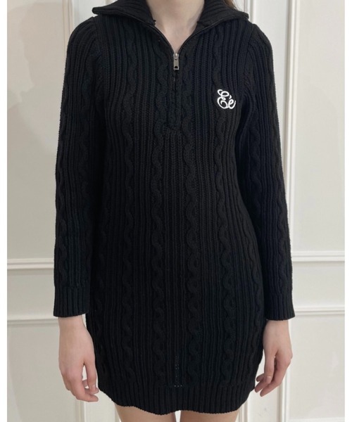 epine（エピヌ）の「Ee half zip cable knit onepiece（ワンピース