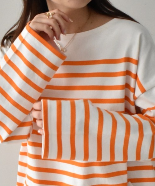RANAN(ラナン)の「袖フレアバスクボーダーT(Tシャツ/カットソー・レディース・ブルー/ブラック/オレンジ・M/L/LL)」の17枚目の写真