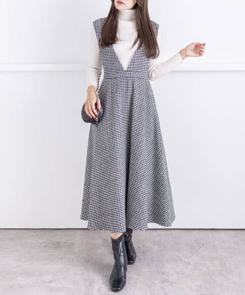 clear（クリア）の「チドリガラVネックジャンスカ（ワンピース・レディース・ブラウン/ブラック系その他/ブラック系その他2・F）」の2枚目の写真