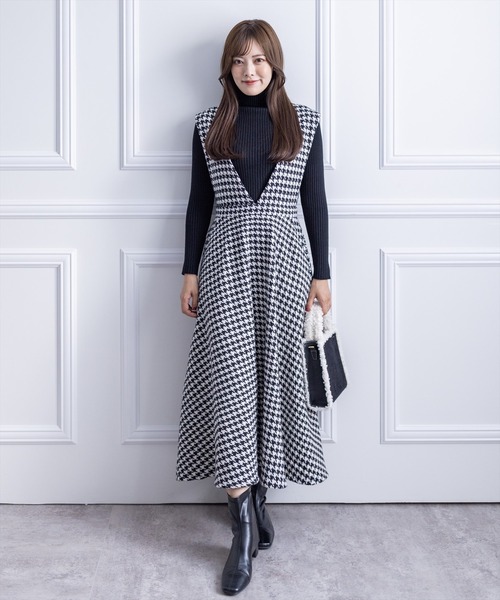 clear（クリア）の「チドリガラVネックジャンスカ（ワンピース・レディース・ブラウン/ブラック系その他/ブラック系その他2・F）」の16枚目の写真