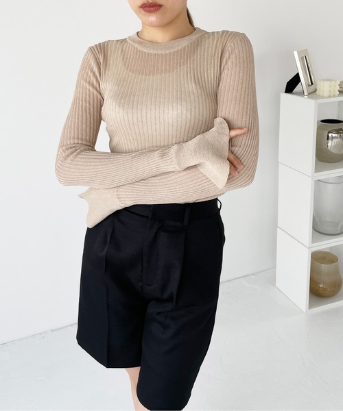 Meli rich(メリーリッチ)の「ラメフレアスリーブプルオーバー(Tシャツ/カットソー・レディース・ベージュ/ブラック/アイボリー・FREE)」の3枚目の写真