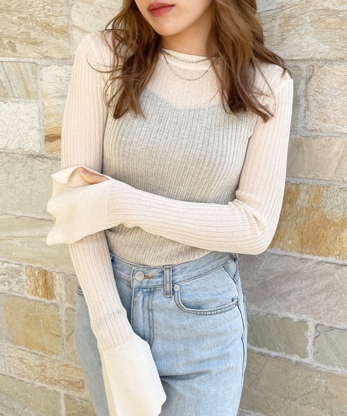 Meli rich(メリーリッチ)の「ラメフレアスリーブプルオーバー(Tシャツ/カットソー・レディース・ベージュ/ブラック/アイボリー・FREE)」の20枚目の写真