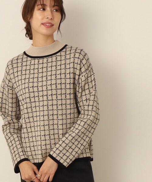DRESKIP（ドレスキップ）の「◆【セットアップ可能】モックネック配色ジャカードニット（ニット/セーター・レディース・ブラウン系その他3/ブラック系1/ベージュ系その他4・03/02/04）」の3枚目の写真