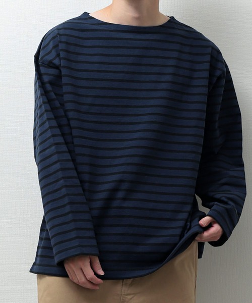 ZIP FIVE(ジップファイブ)の「【ZIP FIVE】 USAコットン ロングスリーブ バスク 長袖 Tシャツ 無地 / ボーダー(Tシャツ/カットソー・メンズ・グレー系/ネイビー系1/グレイッシュベージュ/パープル/オフホワイト/ブルー系/オレンジ系/ブラック/ライム/グレー系2/グリーン/ブルー/グレー系1/ホワイト×ネイビー/ネイビー系・LARGE/MEDIUM)」の12枚目の写真