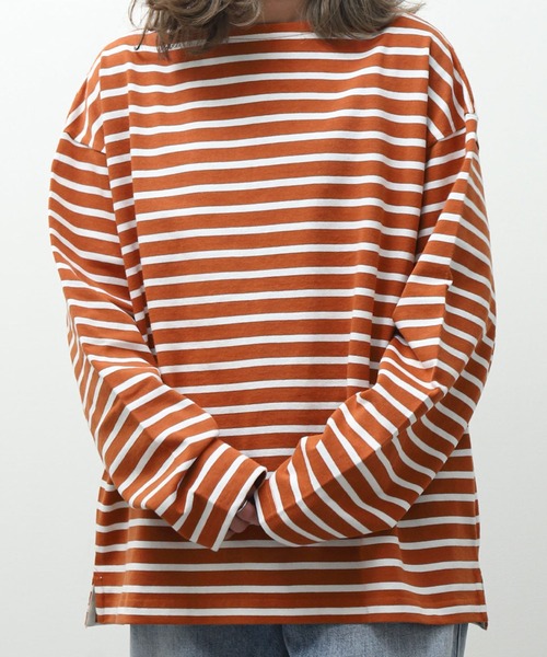 ZIP FIVE(ジップファイブ)の「【ZIP FIVE】 USAコットン ロングスリーブ バスク 長袖 Tシャツ 無地 / ボーダー(Tシャツ/カットソー・メンズ・グレー系/ネイビー系1/グレイッシュベージュ/パープル/オフホワイト/ブルー系/オレンジ系/ブラック/ライム/グレー系2/グリーン/ブルー/グレー系1/ホワイト×ネイビー/ネイビー系・LARGE/MEDIUM)」の15枚目の写真