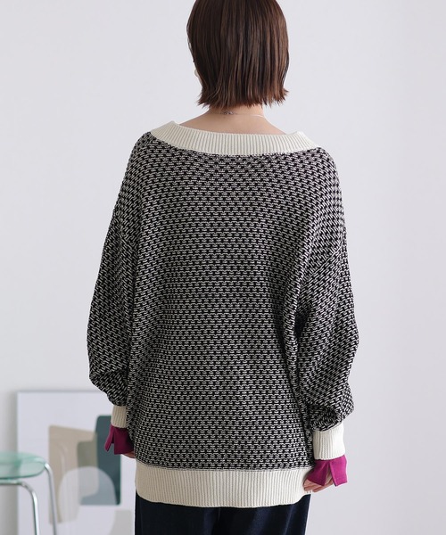 ElegChic(エレグシック)の「リンクス柄ダブルジャガードVネックカーディガン(カーディガン/ボレロ・レディース・ホワイト×ブラウン/ブラック×ホワイト/杢グレー/ブラック×グレー・M/XL/4L)」の15枚目の写真