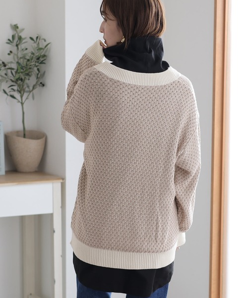 ElegChic(エレグシック)の「リンクス柄ダブルジャガードVネックカーディガン(カーディガン/ボレロ・レディース・ホワイト×ブラウン/ブラック×ホワイト/杢グレー/ブラック×グレー・M/XL/4L)」の19枚目の写真