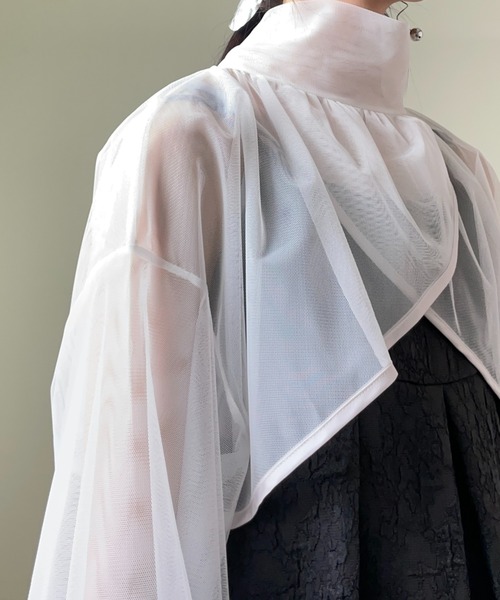 TEVALT（ヴァレット）の「ギャザーチュールトップス（シャツ/ブラウス・レディース・ブラック/グリーン/ホワイト・38）」の9枚目の写真