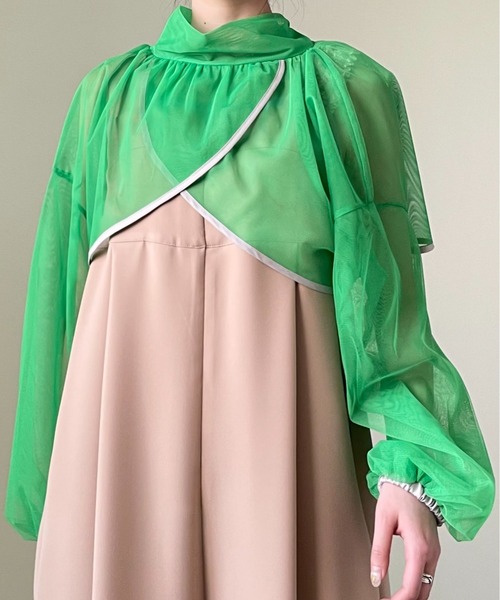 TEVALT（ヴァレット）の「ギャザーチュールトップス（シャツ/ブラウス・レディース・ブラック/グリーン/ホワイト・38）」の21枚目の写真