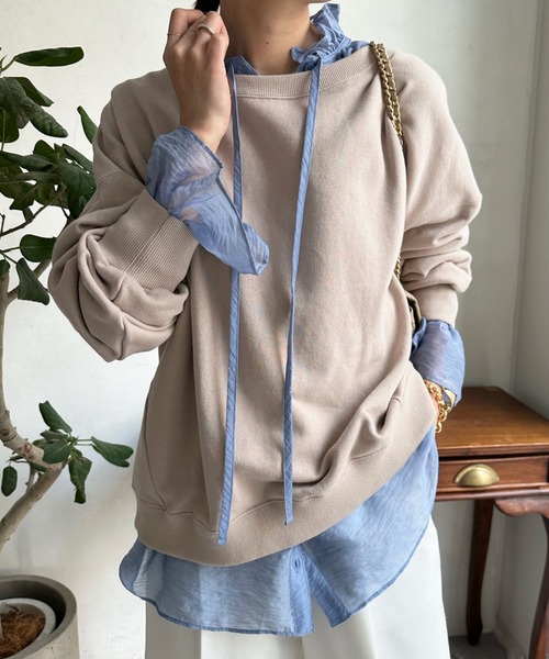 DouDou（ドゥドゥ）の「シアーフリルブラウス（シャツ/ブラウス・レディース・ホワイト/ネイビー/サックスブルー/ブラック・FREE）」の4枚目の写真