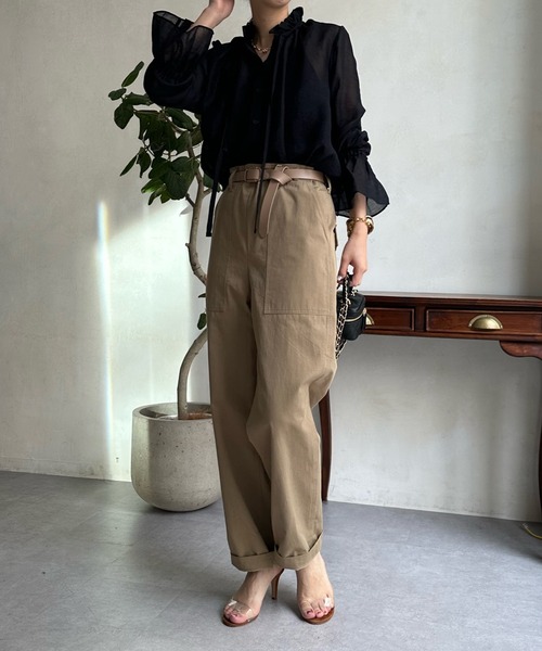 DouDou（ドゥドゥ）の「シアーフリルブラウス（シャツ/ブラウス・レディース・ホワイト/ネイビー/サックスブルー/ブラック・FREE）」の10枚目の写真