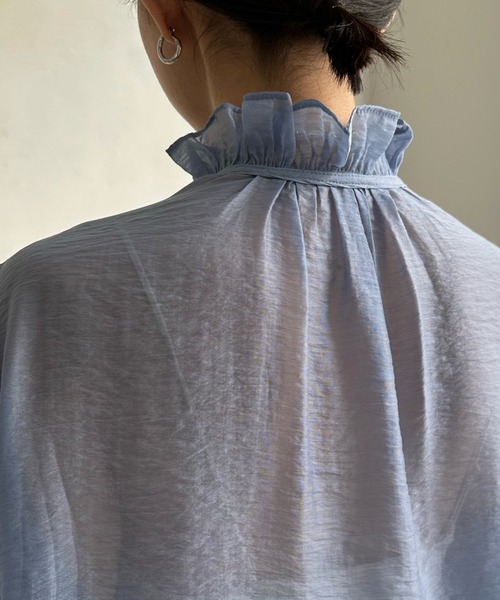 DouDou（ドゥドゥ）の「シアーフリルブラウス（シャツ/ブラウス・レディース・ホワイト/ネイビー/サックスブルー/ブラック・FREE）」の17枚目の写真