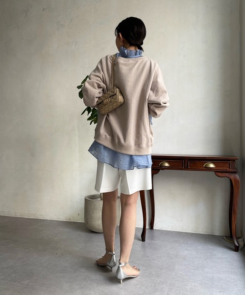 DouDou（ドゥドゥ）の「シアーフリルブラウス（シャツ/ブラウス・レディース・ホワイト/ネイビー/サックスブルー/ブラック・FREE）」の7枚目の写真