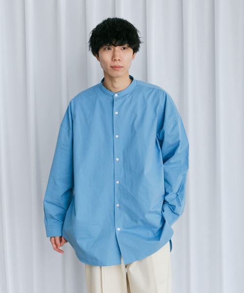 Couleur Meler（クルールメリー）の「Couleur Meler なかじ　バンドカラールーズシャツ（シャツ/ブラウス・メンズ・ブルー/チャコールグレー/ライトグレー・MEDIUM/LARGE）」の3枚目の写真