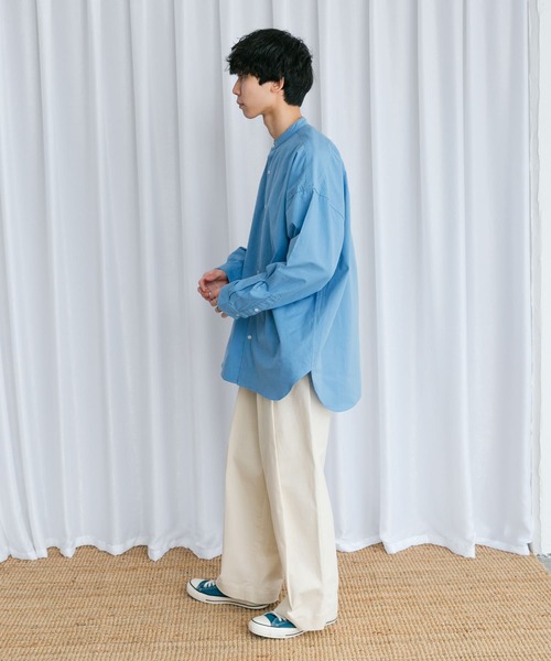 Couleur Meler（クルールメリー）の「Couleur Meler なかじ　バンドカラールーズシャツ（シャツ/ブラウス・メンズ・ブルー/チャコールグレー/ライトグレー・MEDIUM/LARGE）」の9枚目の写真