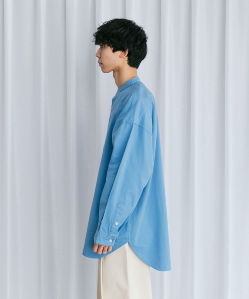 Couleur Meler（クルールメリー）の「Couleur Meler なかじ　バンドカラールーズシャツ（シャツ/ブラウス・メンズ・ブルー/チャコールグレー/ライトグレー・MEDIUM/LARGE）」の4枚目の写真