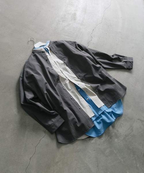 Couleur Meler（クルールメリー）の「Couleur Meler なかじ　バンドカラールーズシャツ（シャツ/ブラウス・メンズ・ブルー/チャコールグレー/ライトグレー・MEDIUM/LARGE）」の12枚目の写真